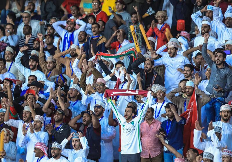 Abu Dhabi, U.A.E., February 1, 2019.  Asian Cup Final - Japan v Qatar at Zayed Sports City Stadium, Abu Dhabi.  -- Football fans during the final match between the Japan and Qatar in the Asian Cup 2019 at Zayed Sports City Stadium, Abu Dhabi.  Victor Besa/The National

Section:  NA
Reporter: