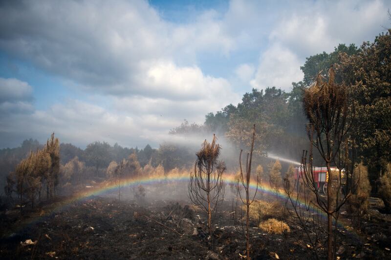 Firefighters extinguish a blaze in Le Tuzan, the Gironde. Bloomberg 