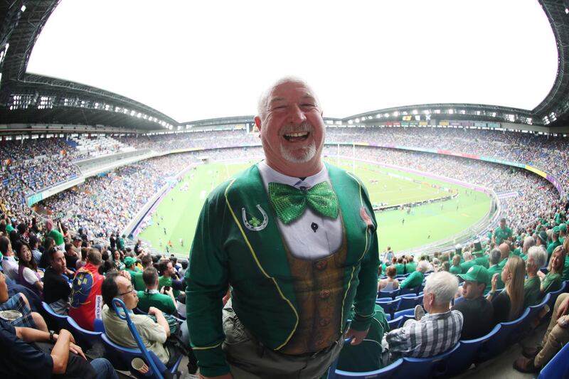 An Irish fan enjoys the pre-match atmosphere at the International Stadium Yokohama. Getty Images