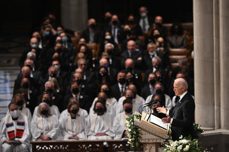 President Biden delivers a eulogy. AFP