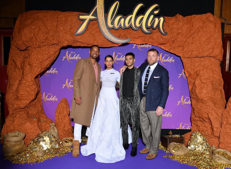 Stars of 'Aladdin' - Will Smith, Naomi Scott, Mena Massoud and Guy Ritchie - attend a screening of the Disney film in Paris. Getty Images