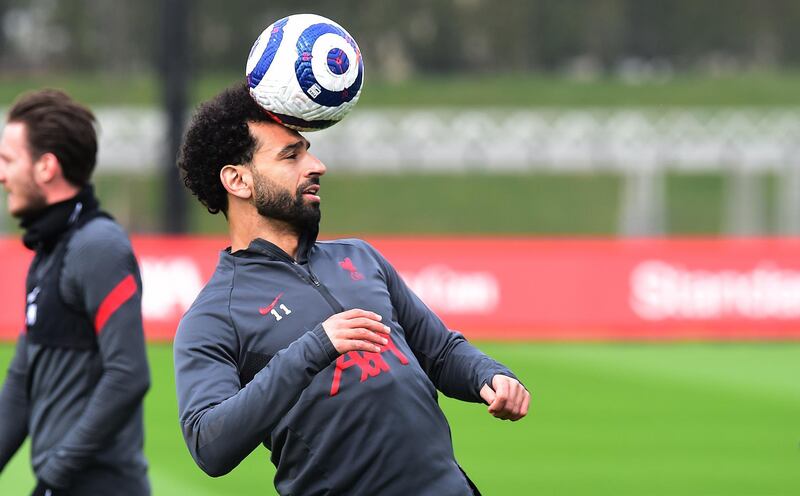 KIRKBY, ENGLAND - APRIL 28:(THE SUN OIUT. THE SUN ON SUNDAY OUT) Mohamed Salah of Liverpool during a training session at AXA Training Centre on April 28, 2021 in Kirkby, England. (Photo by John Powell/Liverpool FC via Getty Images)
