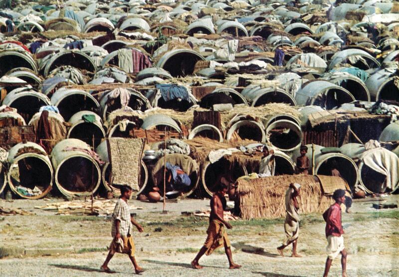 Salt Lake Refugee Camp near Kolkata. Sewage pipes were used as makeshift living spaces for the refugees running away from the Pakistani military attack in East Pakistan, 1971. Image courtesy Liberation War Museum