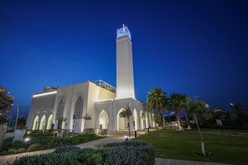 Yas Acres Mosque will open for Friday prayers on April 16, while the World Trade Centre Abu Dhabi Mosque will open on Friday, April 30. Courtesy Aldar Properties
