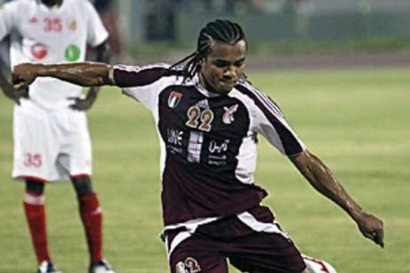 Pinga gives Al Wadha the lead with a first half penalty during their 3-2 win over Al Sharjah.