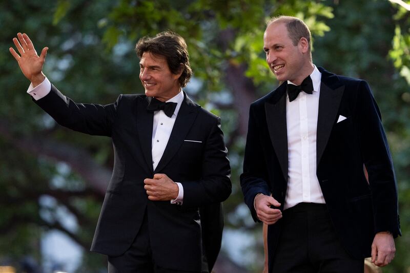 Prince William is accompanied by actor Tom Cruise as he arrives for the UK premiere of the film 'Top Gun: Maverick' in London on May 19, 2022. AFP