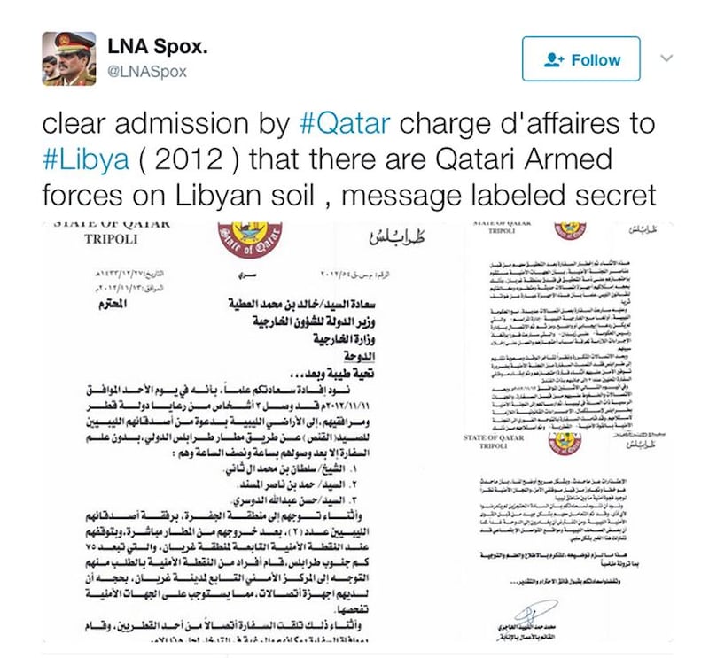 Screengrab taken from the LNA spokesperson's Twitter account