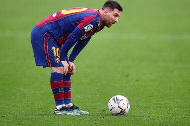 Lionel Messi of FC Barcelona prepares to take a free kick during the La Liga Santander match between Sevilla FC and FC Barcelona. Getty Images