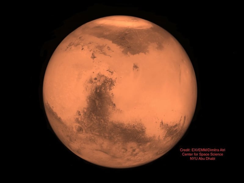 'What a spectacular view of Mars captured by the UAE's @HopeMarsMission! Created this image from the data released today and HAD to share!' Photo: @cosmicatri