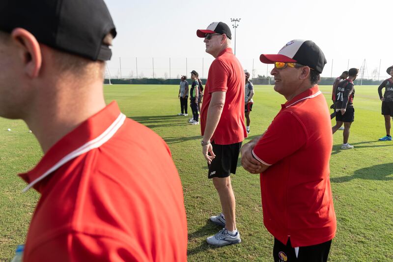 Tom Moody, director of cricket at Desert Vipers, oversees a training session. 
