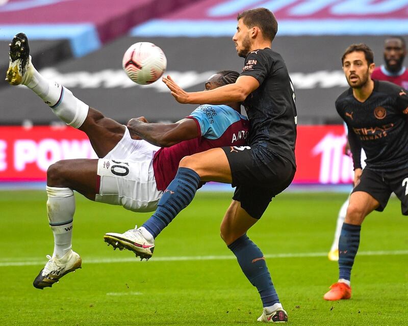 West Ham's Michail Antonio scores an overhead kick to put his team in front. EPA