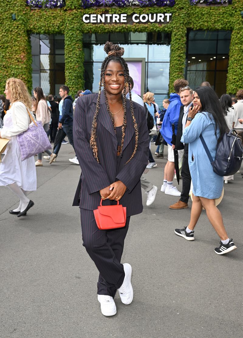 British broadcaster Clara Amfo attends day four of Wimbledon 2022. WireImage