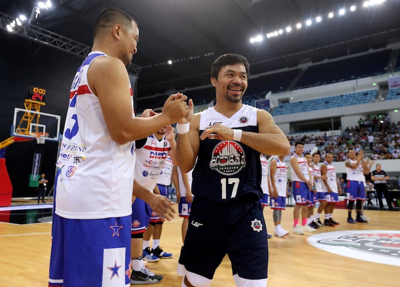 Dubai, United Arab Emirates - September 28, 2019: Dubai Invasion 2019, MPBL event, headlined by Manny Pacquiao in an All Star game. Saturday the 28th of September 2019. Hamden Sports Complex, Dubai. Chris Whiteoak / The National