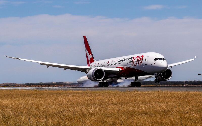A Qantas Boeing 787-9 Dreamliner lands at Sydney airport after a mammoth flight from London. Courtesy Qantas