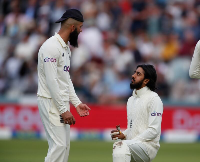 England's Moeen Ali and Haseeb Hameed at Lord's on Thursday.