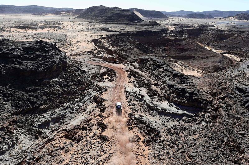 A driver competes in Stage 8 of the Dakar Rally 2020 around Wadi Ad-Dawasir, Saudi Arabia.   AFP