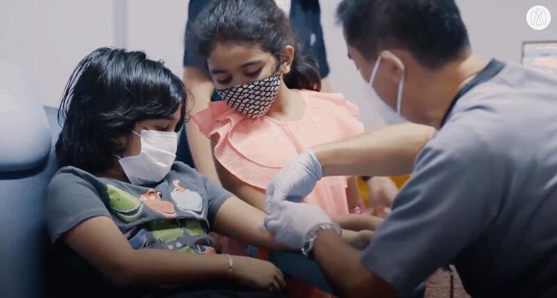 Theyab bin Mohamed bin Zayed and his sons and nephews join parents and nephews in Abu Dhabi to volunteer in the complementary study of the immune response to the Sinopharm vaccine for children aged 3 to 17 years. Photo: Abu Dhabi Media Office