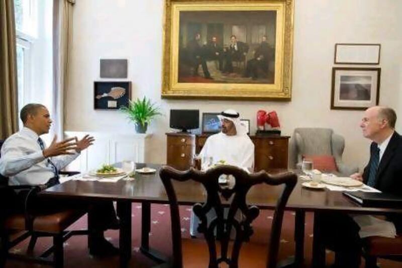 Barack Obama has lunch with Sheikh Mohammed bin Zayed in the Oval Office private dining room.