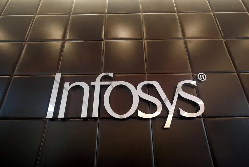FILE PHOTO: The logo of Infosys is pictured inside the company's headquarters in Bengaluru, India, April 13, 2017. REUTERS/Abhishek N. Chinnappa/File Photo