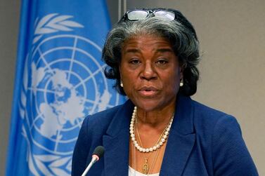 The US ambassador to the UN, Linda Thomas-Greenfield, says the $15 million in aid will go to Palestinians facing food insecurity and other problems due to the Covid-19 pandemic. AFP 