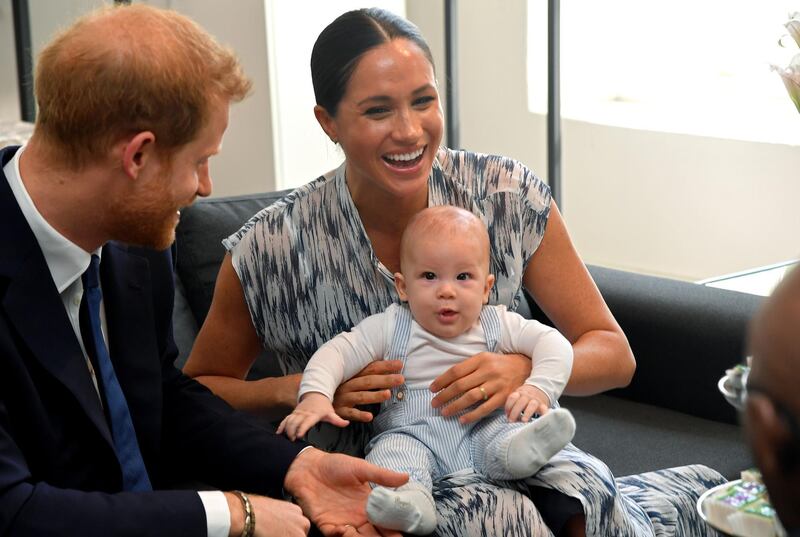 CAPE TOWN, SOUTH AFRICA - SEPTEMBER 25: Prince Harry, Duke of Sussex, Meghan, Duchess of Sussex and their baby son Archie Mountbatten-Windsor meet Archbishop Desmond Tutu and his daughter Thandeka Tutu-Gxashe at the Desmond & Leah Tutu Legacy Foundation during their royal tour of South Africa on September 25, 2019 in Cape Town, South Africa. (Photo by Toby Melville - Pool/Getty Images)