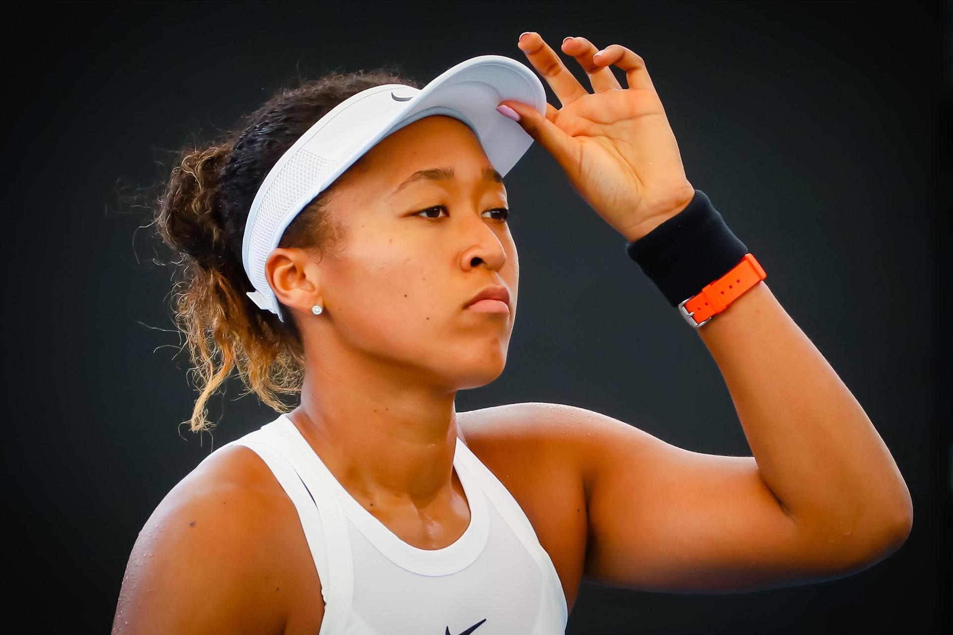 Naomi Osaka prepares to receive against Maria Sakkari during Day Two of the Brisbane International. AFP