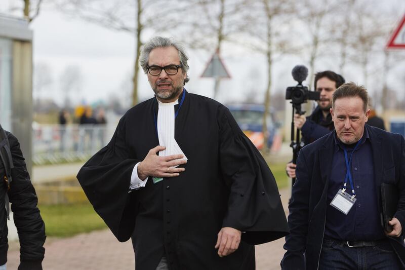 SCHIPHOL, NETHERLANDS - MARCH 09: Peter Langstraat, the lawyer of 400 MH17 relatives, speaks with the media outside of the highly secured tribunal of Schiphol as the Flight MH17 trial begins on March 9, 2020 in Schiphol, Netherlands. Trial opens in the Netherlands of four accused for the murder of 298 people aboard Malaysia Airlines flight MH17 which was shot down over Ukraine in 2014 during a conflict in eastern Ukraine, after Russian-backed rebels seized the area. (Photo by Pierre Crom/Getty Images)