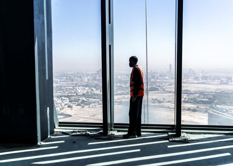 DUBAI, UNITED ARAB EMIRATES. 18 OCTOBER 2020. 
The view from the 50th floor at ICD Brookfield Place building on Al Mustaqbal Street.
(Photo: Reem Mohammed/The National)

Reporter:
Section: