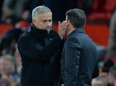 Soccer Football - Premier League - Manchester United v Everton - Old Trafford, Manchester, Britain - October 28, 2018  Manchester United manager Jose Mourinho with Everton manager Marco Silva after the match  REUTERS/Peter Powell  EDITORIAL USE ONLY. No use with unauthorized audio, video, data, fixture lists, club/league logos or "live" services. Online in-match use limited to 75 images, no video emulation. No use in betting, games or single club/league/player publications.  Please contact your account representative for further details.