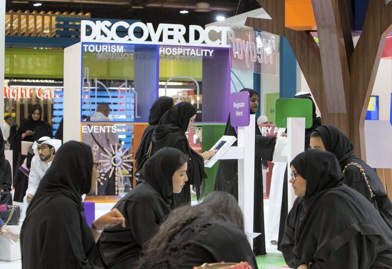 DUBAI, UNITED ARAB EMIRATES - Job seekers at the Careers UAE 2019 at Dubai World Trade Centre.  Leslie Pableo for The National for Patrick Ryan's story