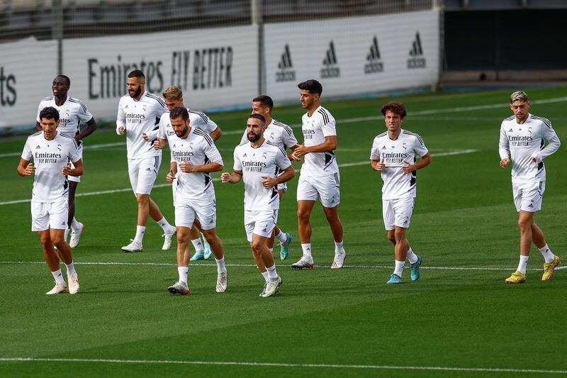 Real Madrid's players during training at Valdebebas Sports City. EPA