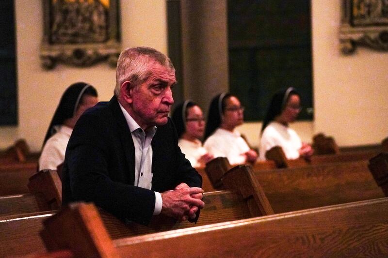 Jim McIngvale, also known as Mattress Mack, looks on during a prayer vigil held for the victims of the Astroworld crowd surge. AFP