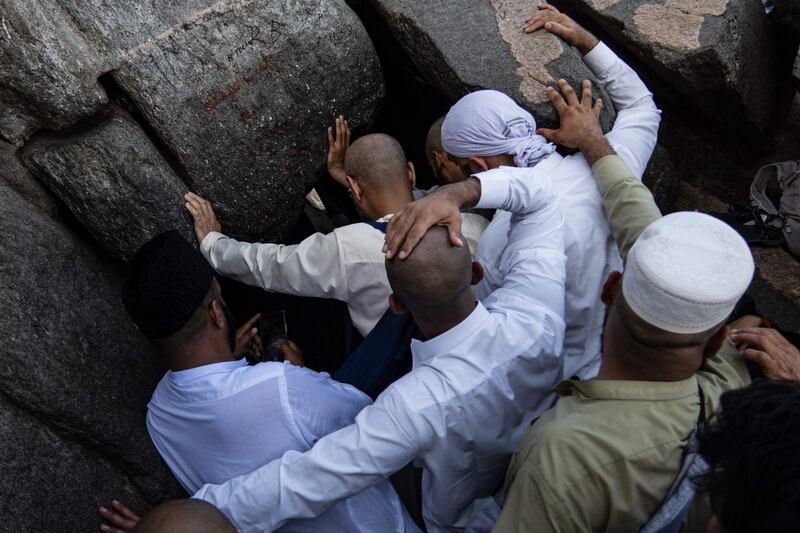 Muslim worshippers crowd to enter the Cave of Hira atop Jabal Al Noor 'mountain of light' in the holy city of Mecca. AFP