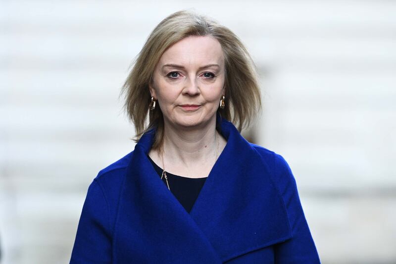 LONDON, ENGLAND - MARCH 08: UK Foreign Secretary Liz Truss arrives to attend the government weekly Cabinet meeting at Downing Street on March 8, 2022 in London, England. Getty