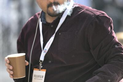 DUBAI, UNITED ARAB EMIRATES - Jan 30, 2018.

People smoking at Dubai World Trade Center Convention Center, where the Arab Health Congress is being held.

(Photo by Reem Mohammed/The National)

Reporter: Nick Webster
Section: NA