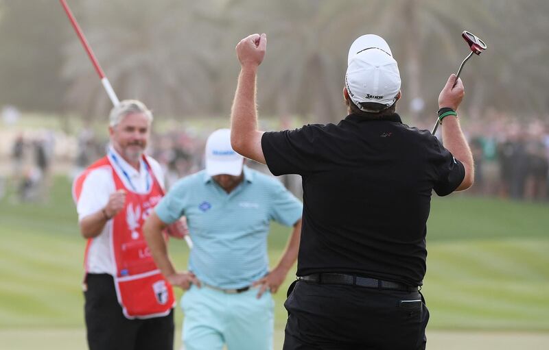 A contrast in emotions. Lowry, back to camera celebrates, as Sterne realises his title hopes are over.