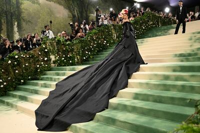 Zendaya's second Met Gala gown, vintage Galliano for Givenchy with a Philip Treacy for Alexander McQueen hat. AP