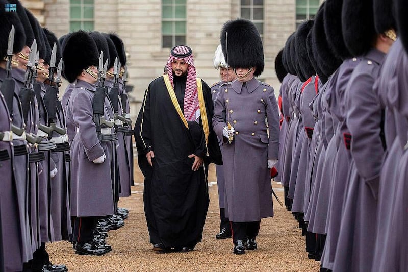 Saudi Defence Minister Prince Khalid bin Salman at a ceremony at Horse Guards Parade in central London. Photo: SPA