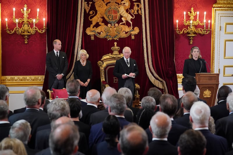 More than 200 privy councillors – a group of mostly senior politicians past and present, some members of the monarchy and other national figures – were present to hear the Clerk of the Council read the proclamation. PA