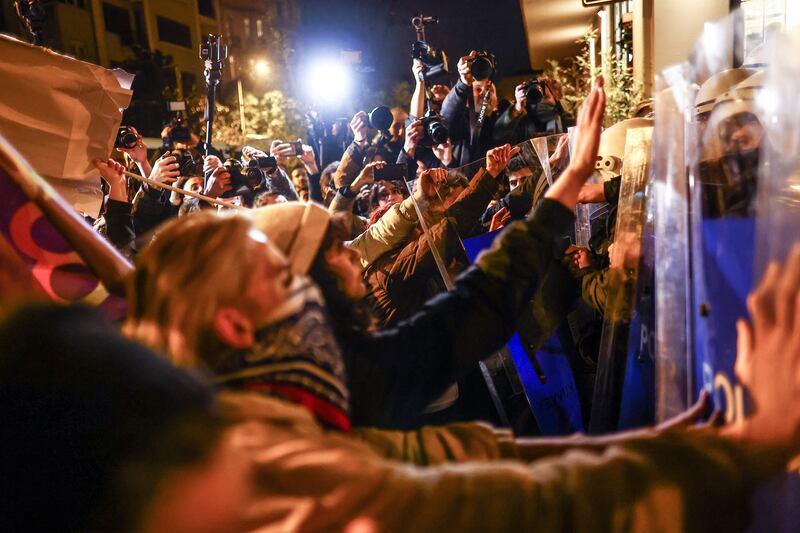 Protesters in Istanbul try to stage a rally to mark International Women's Day on March 8. According to the We'll Stop Femicide social platform, 381 women in Turkey were killed in gender-based violence last year. EPA