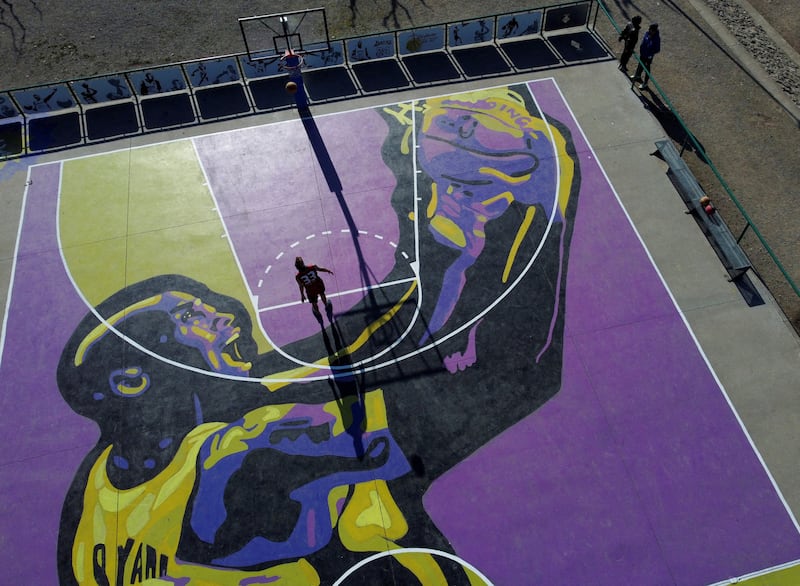 A municipal basketball court in Los Angeles was painted with an image of Bryant. Reuters