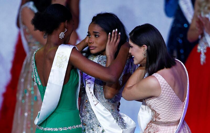 Toni Ann Singh of Jamaica celebrates winning during the Miss World final in London. REUTERS