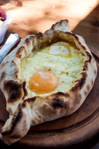 Acharuli khachapuri  - bread with melted cheese and an egg yolk. Courtesy Emily Price
