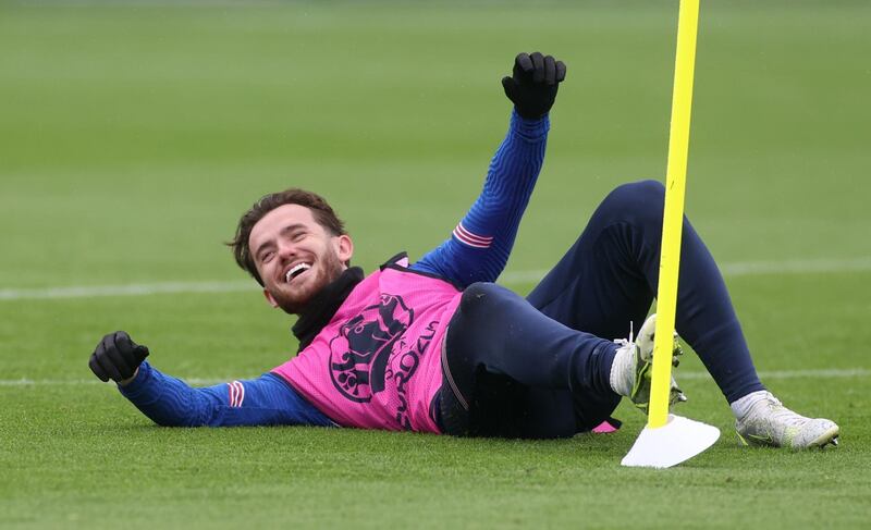 England's Ben Chilwell trains on Monday. Reuters