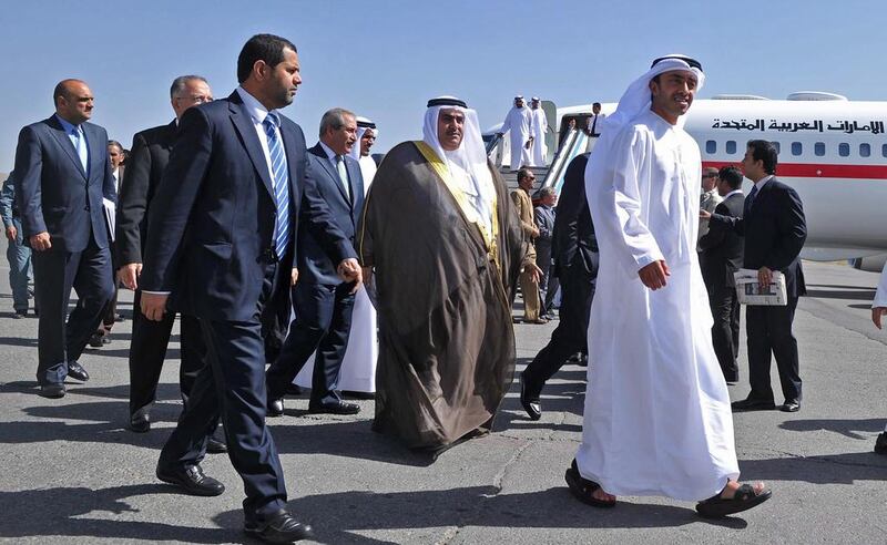 Sheikh Abdullah bin Zayed Al Nahyan, Minister of Foreign Affairs, arrives in Kabul in 2010.  Massoud Hossani / EPA