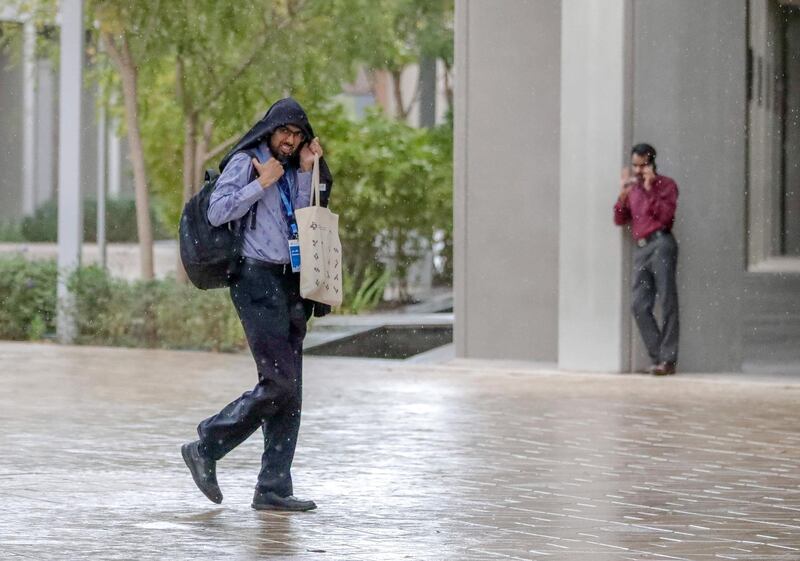 Abu Dhabi, United Arab Emirates, March 27, 2019.  --- Downpour at NYU Abu Dhabi.
Victor Besa/The National
Section:  NA
Reporter:  Dan Sanderson