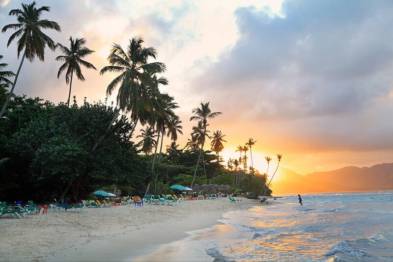 Sunset near Las Galeras village in the Dominican Republic, which shares the island of Hispaniola with Haiti and its neighbour's red-list status.