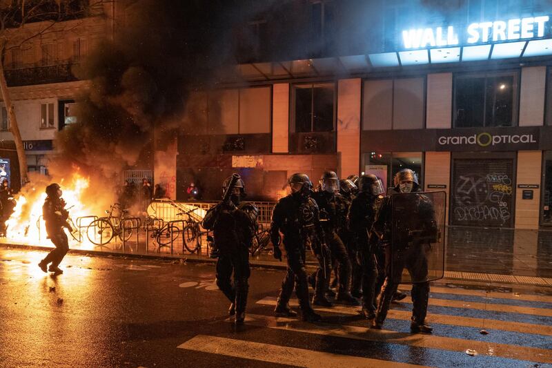 French riot police clash with protesters during a demonstration in Paris, France. Getty Images