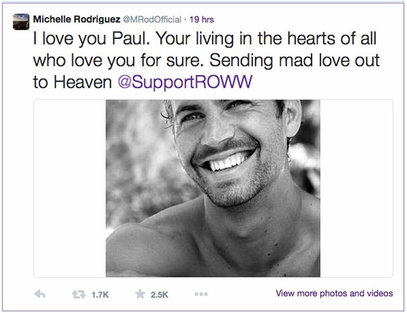 Michelle Rodriguez tweets on the one year anniversary of the death of Paul Walker. 