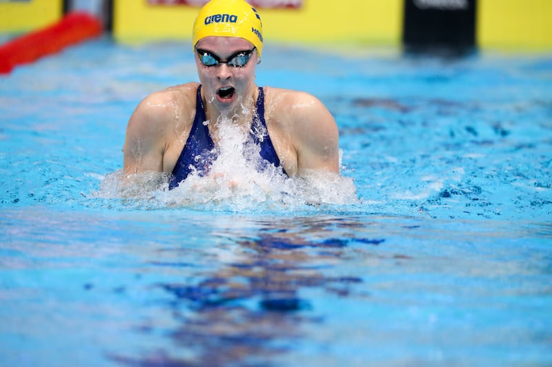 Action during the women's 200m breaststroke on the last day of the Fina World Swimming Championships.